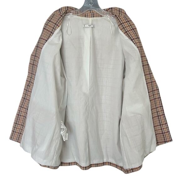 MNG Mango Plaid Blazer Women’s Med Tan Pink Black Double-Breasted Career - Picture 5 of 8
